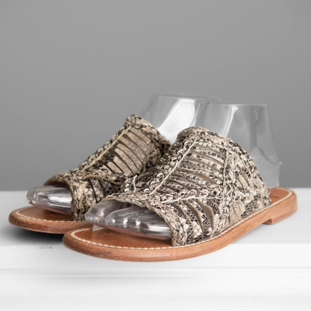 Freebird Willow Sandals Sz 7 Woven Snakeskin Leather Boho Artisan Festival Chic